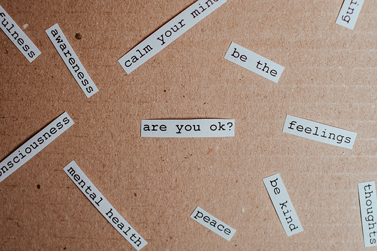 bulletin board with mental health words